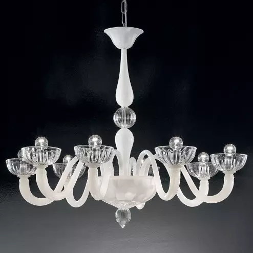 "Andronico" Murano glass chandelier - 8 lights - white