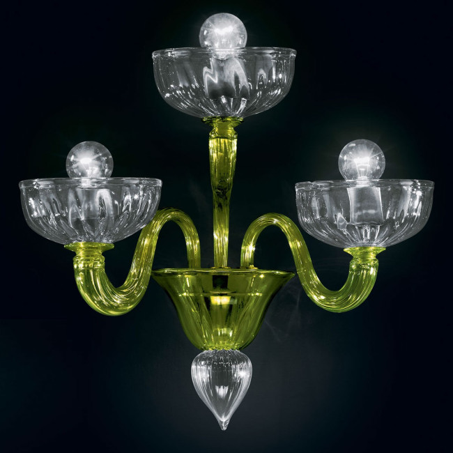 "Andronico" applique en verre de Murano - 3 lumières - vert et transparent