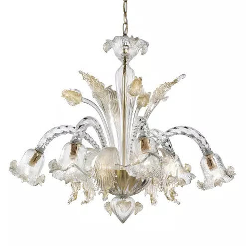 Marco Polo 5 lights Murano chandelier - transparent gold color