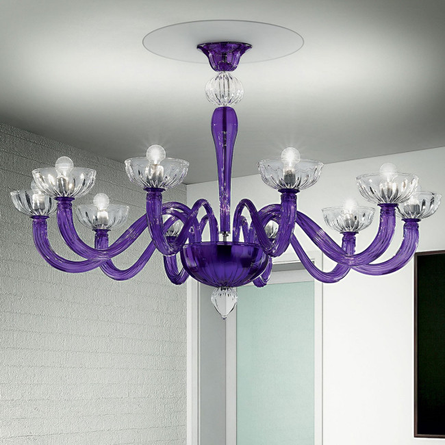 "Andronico" plafonnier en verre de Murano - 10 lumières - violet 