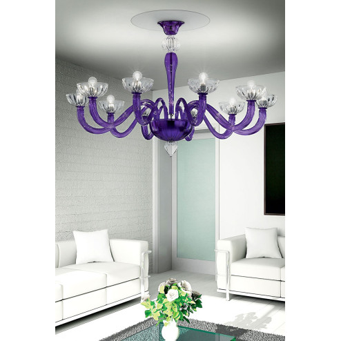 "Andronico" lampara de techo de Murano - 10 luces - purpura 