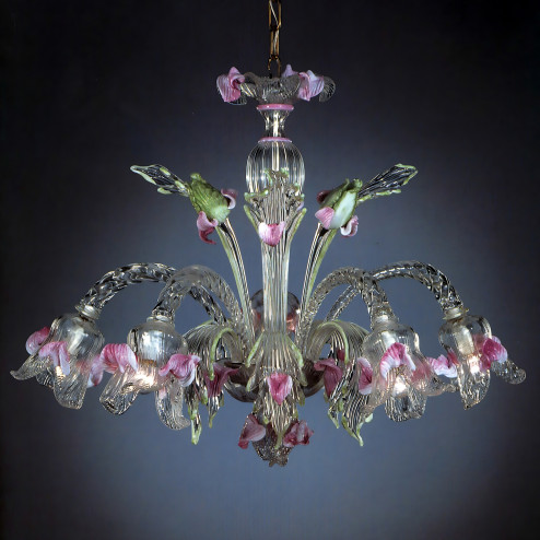 Marco Polo 5 lights Murano chandelier - transparent pink-green color
