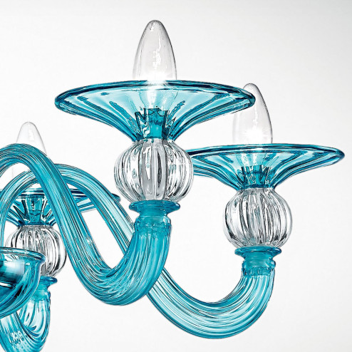 "Ermione" Murano glas Kronleuchter - 6 flammig - hellblau und transparent