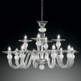 "Ermione" lampara de araña de Murano dos niveles - 8+4 luces - transparente y blanco 
