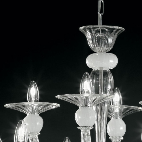 "Ermione" zweistufige Murano glas Kronleuchter - 8+4 flammig - transparent und weiß 