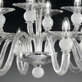 "Ermione" lampara de araña de Murano dos niveles - 8+4 luces - transparente y blanco 