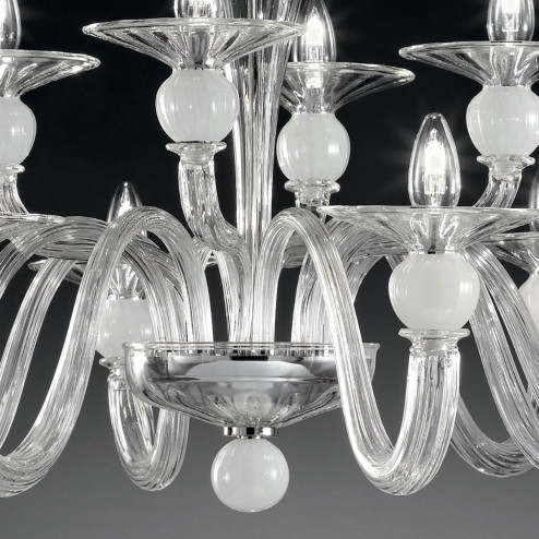 "Ermione" two tier Murano glass chandelier - 8+4 lights - transparent and white 
