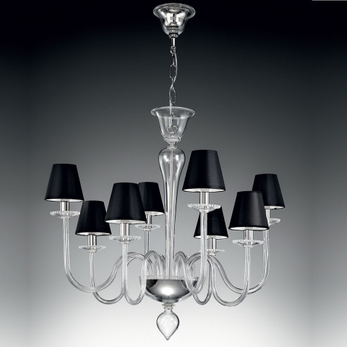 "Miranda" Murano glass chandelier with lampshades - 8 lights - transparent
