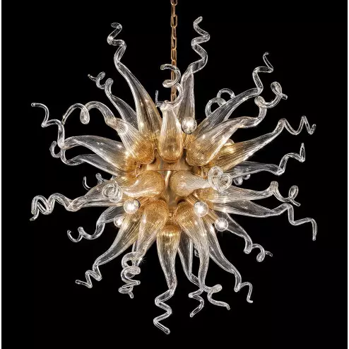 "Solaire" Murano glass chandelier - 15 lights - transparent and amber