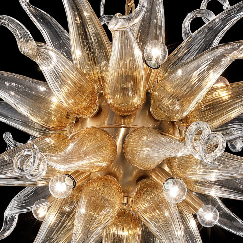 "Solaire" lustre en cristal de Murano - 15 lumières - transparent et ambre 