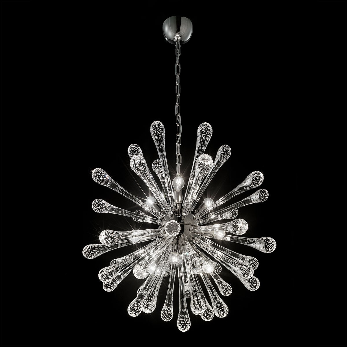 "Dione" lampara de araña de Murano - 16 luces - transparente y cromo 