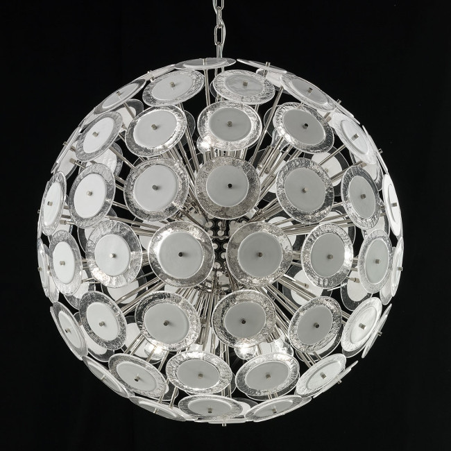 "Globo" lustre en cristal de Murano - 12 lumières - blanc et nickel