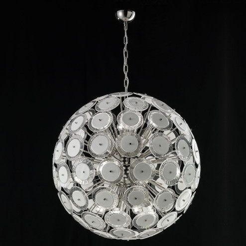"Globo" lampara de araña de Murano - 12 luces - blanco y niquel