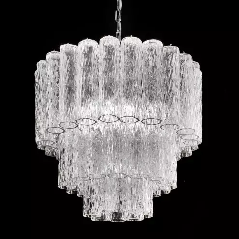 "Tronchi" lampara de araña de Murano - 7 luces - trasparente y cromo 