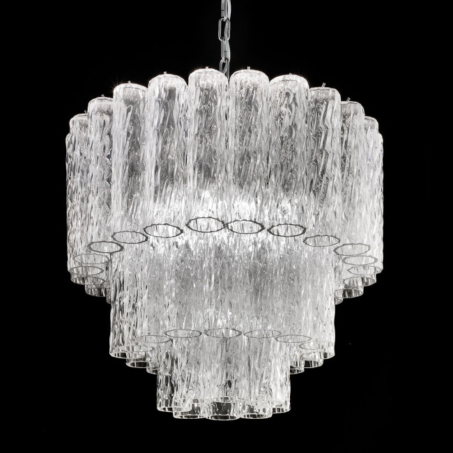 "Tronchi" Murano glass chandelier - 7 lights - transparent and chrome