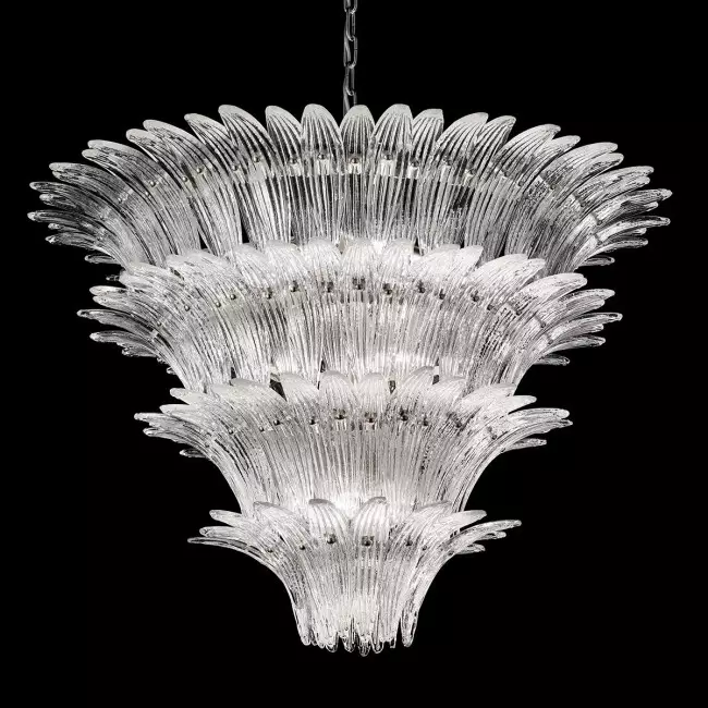 "Casablanca" lustre en cristal de Murano - 12 lumières - transparent et chrome