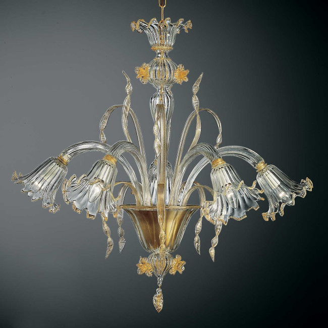 Mori 5 lights Murano chandelier - transparent gold color