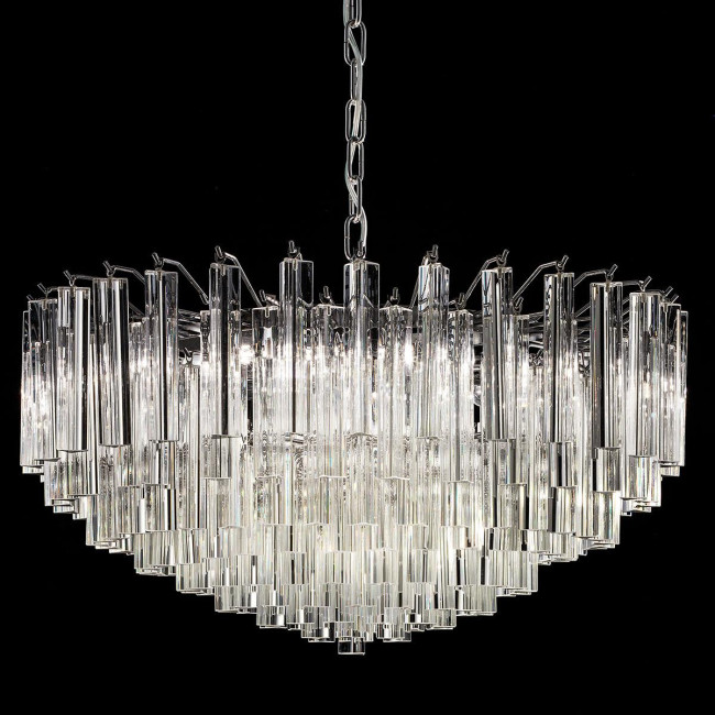 "Regina" lampara de araña de Murano - 9 luces - transparente y cromo