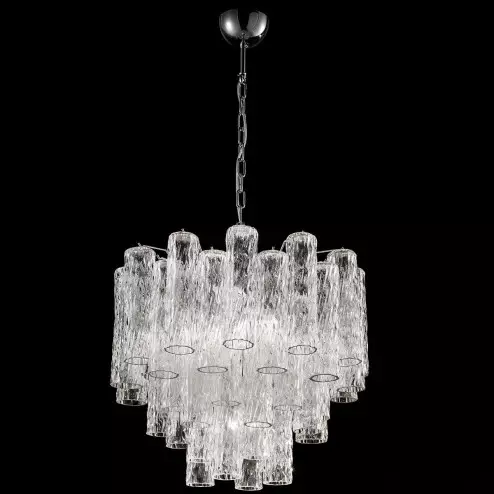 "Tronchi" large Murano glass chandelier - 7 lights - transparent and chrome