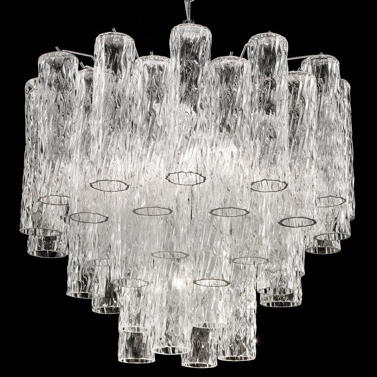 "Tronchi" large Murano glass chandelier - 7 lights - transparent and chrome