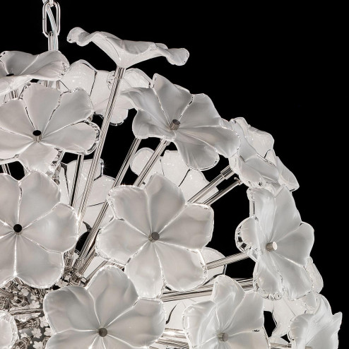"Lotus" lustre en cristal de Murano - 6 lumières - blanc et nickel