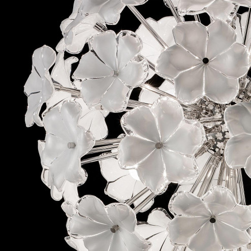 "Lotus" lustre en cristal de Murano - 6 lumières - blanc et nickel