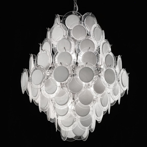 "Melody" lustre en cristal de Murano - 12 lumières - blanc et chrome