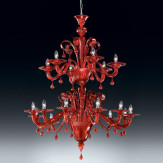 "Stige" à deux étages lustre en cristal de Murano - 12+6 lumières - rouge