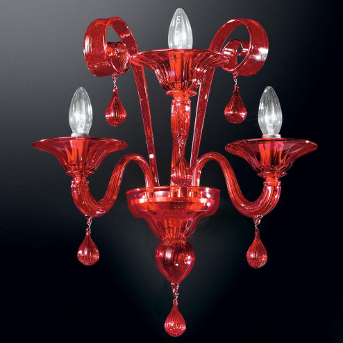 "Stige" applique en verre de Murano - 3 lumières - rouge