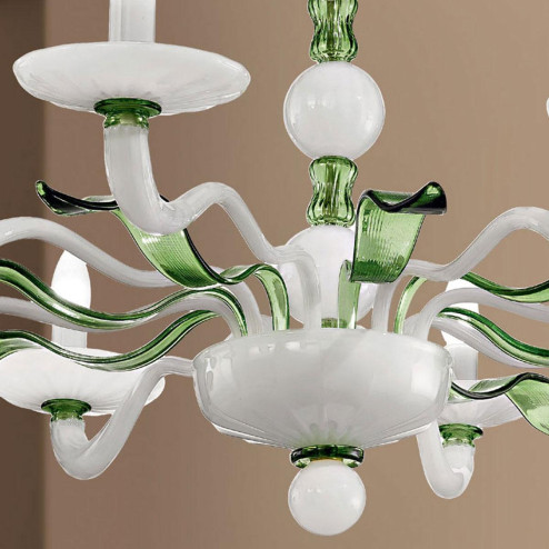 "Hypnos" lustre en cristal de Murano - 8 lumières - blanc et vert
