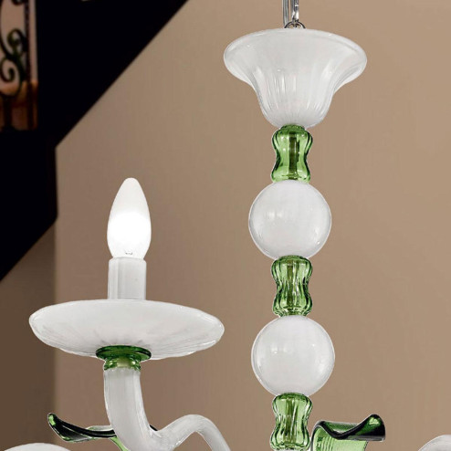 "Hypnos" lustre en cristal de Murano - 8 lumières - blanc et vert