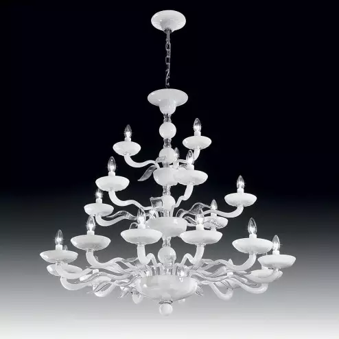"Hypnos" lustre en cristal de Murano à deux étages - 12+6+3 lumières - blanc et 
