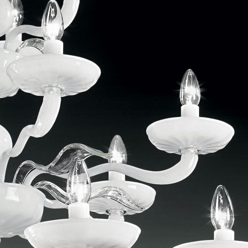"Hypnos" lustre en cristal de Murano à deux étages - 12+6+3 lumières - blanc et transparent  