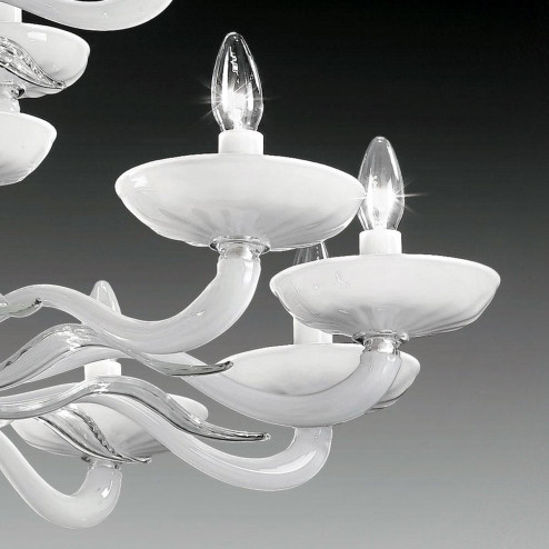 "Hypnos" lustre en cristal de Murano à deux étages - 12+6+3 lumières  blanc et transparent  -