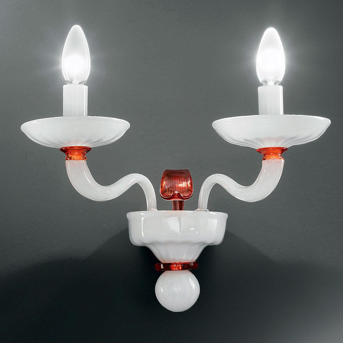 "Hypnos" Murano glass sconce - 2 lights - white and orange