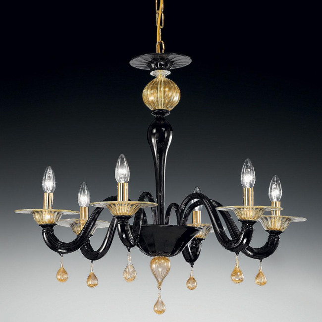 "Cabiri" Murano glas Kronleuchter - 6 flammig - schwarz und gold