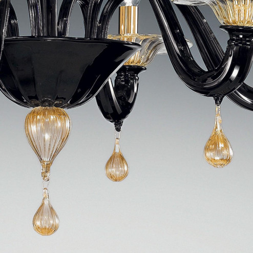 "Cabiri" lustre en cristal de Murano - 6 lumières - noir et or