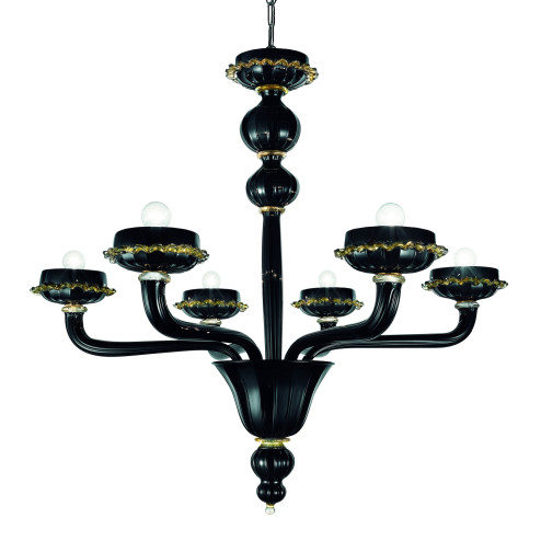 Palladio 6 lights Murano chandelier - black gold color