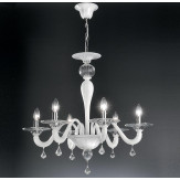 "Cabiri" lampara de araña de Murano - 6 luces - blanco y trasparente