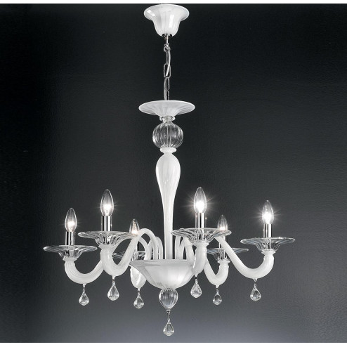 "Cabiri" Murano glass chandelier - 6 lights - white and transparent