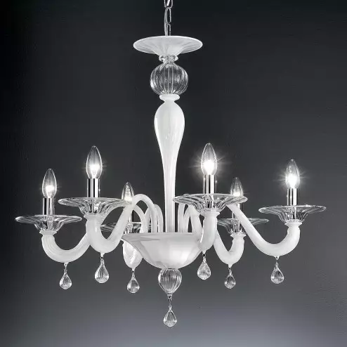 "Cabiri" lustre en cristal de Murano - 6 lumières - blanc et transparent