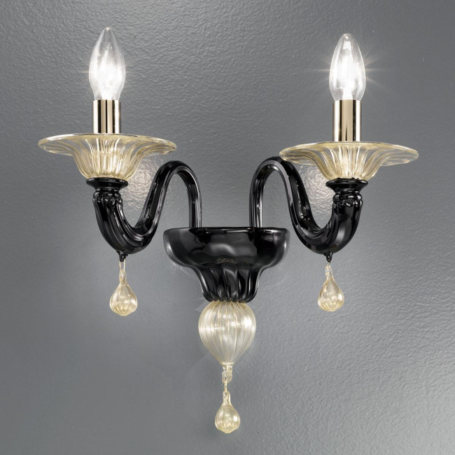 "Cabiri" Murano glass sconce - 2 lights - black and gold