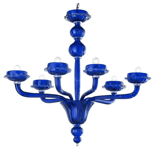 Palladio 6 lumières lustre Murano - couleur bleu transparent