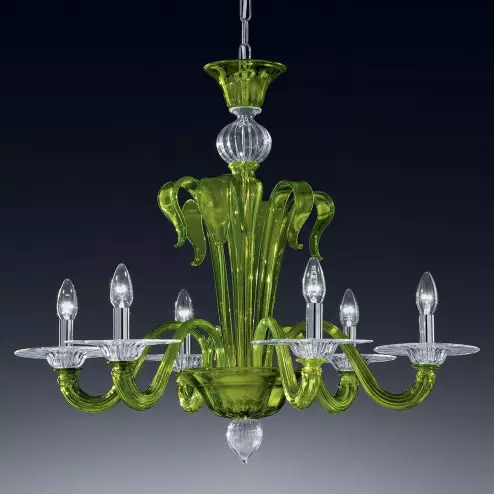 "Etere" lustre en cristal de Murano - 6 lumières - vert et transparent