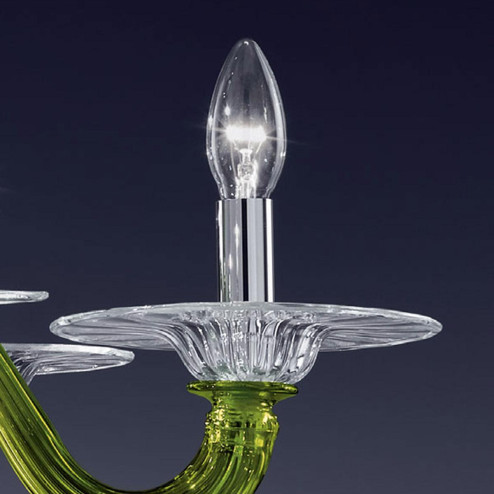"Etere" lampara de araña de Murano - 6 luces - verde y transparente