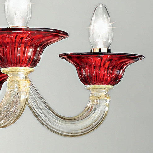 "Ermes" Murano glass chandelier - 6 lights - gold and red