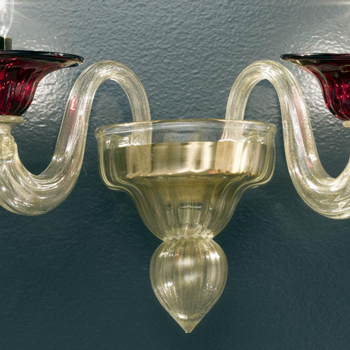 "Ermes" Murano glass sconce - 2 lights - red and gold