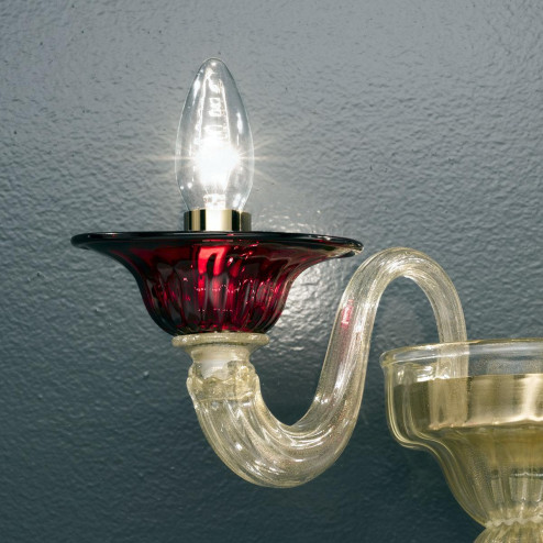 "Ermes" Murano glass sconce - 2 lights - red and gold