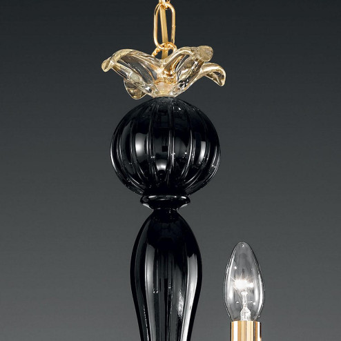 "Pendagli" Murano glass chandelier - 8 lights - black and gold