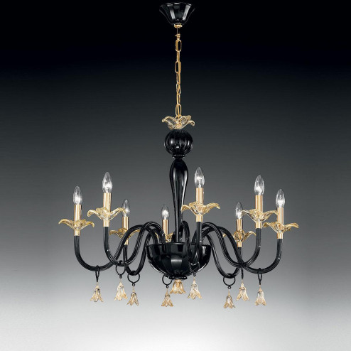 "Pendagli" lampara de araña de Murano - 8 luces - negro y oro